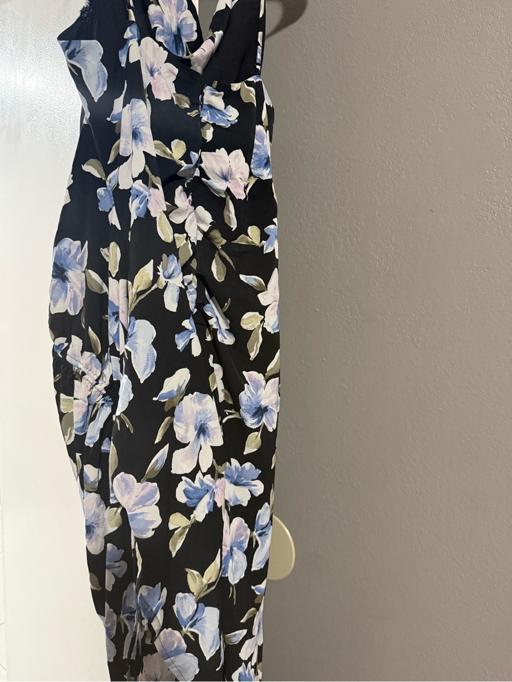 Abercrombie & Fitch Black Midi Dress with Blue and White Floral Print